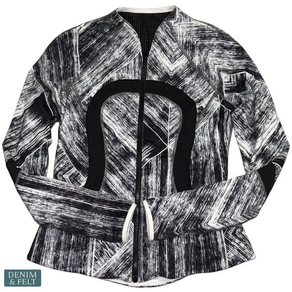 Lululemon Karmacollected Jacket Black White Brush Print Full Zip Size 4 - Picture 11 of 16